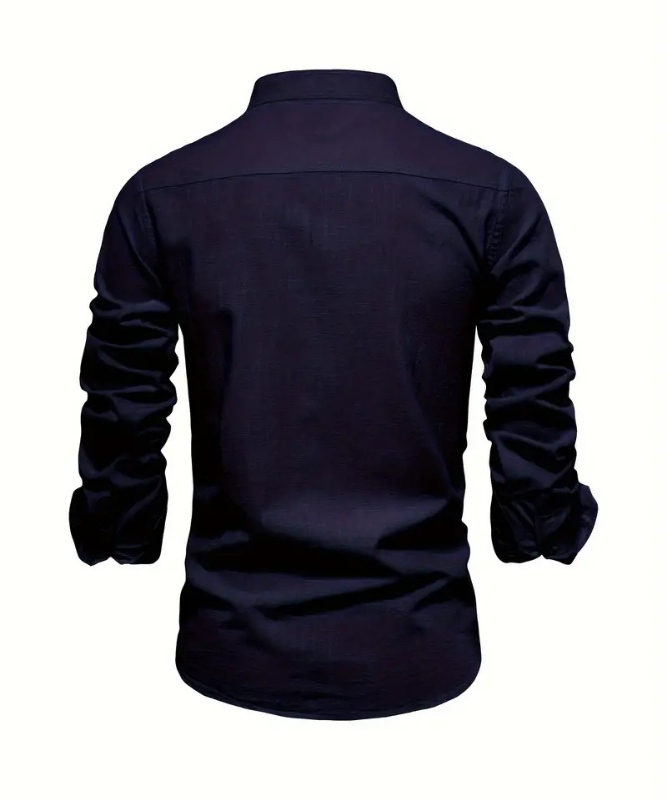 Caspian | Men's Linen Mandarin Collar Long Sleeve Shirt