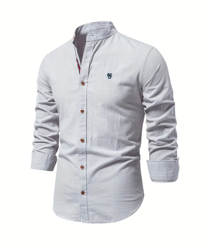 Caspian | Men's Linen Mandarin Collar Long Sleeve Shirt