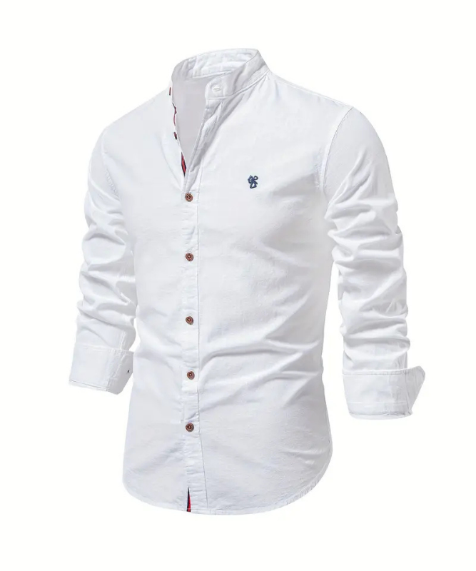 Caspian | Men's Linen Mandarin Collar Long Sleeve Shirt