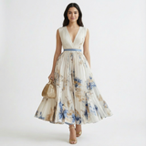 Celeste | Women White Dress With Pleated Skirt | Maxi