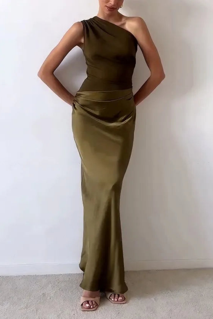 Celeste | Women's Satin One-Shoulder Maxi Dress