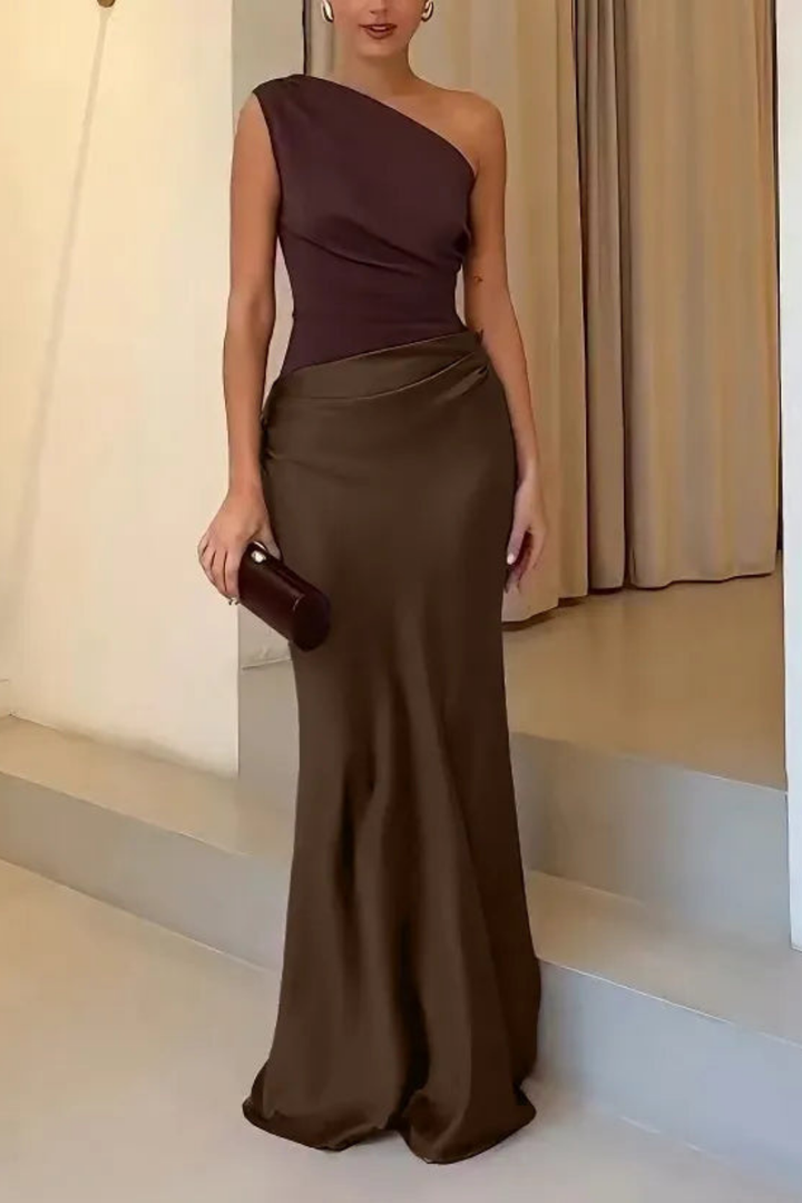 Celeste | Women's Satin One-Shoulder Maxi Dress