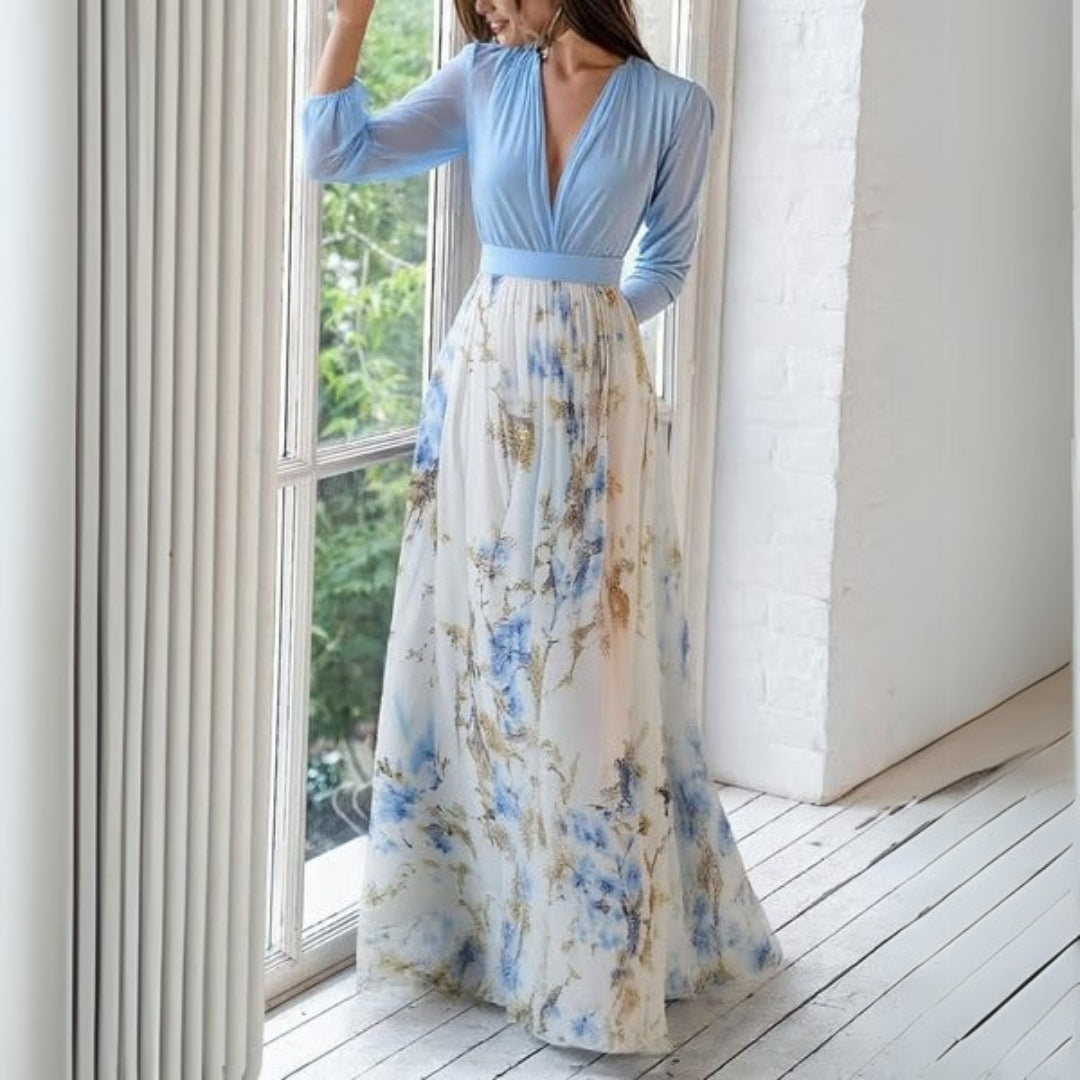 Celestine | Women's Chiffon Floral V-Neck Maxi Wedding Guest Dress
