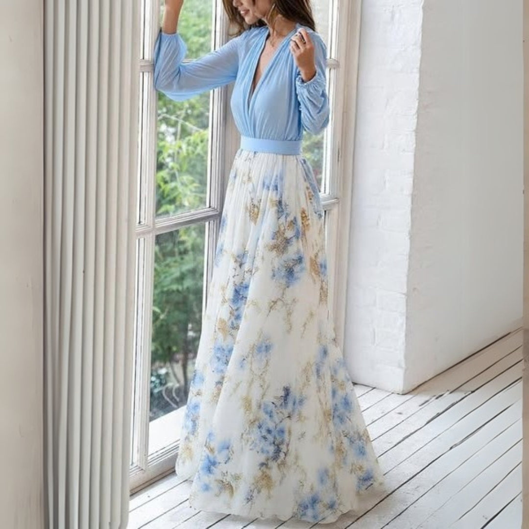 Celestine | Women's Chiffon Floral V-Neck Maxi Wedding Guest Dress