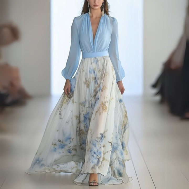 Celestine | Women's Chiffon Floral V-Neck Maxi Wedding Guest Dress