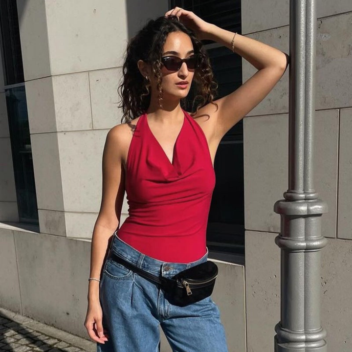 Cleo | Women's Stretch Cowl Neck Halter Top