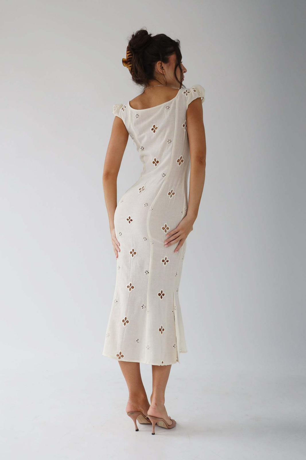 Clover | Women's Linen Flutter Sleeve Midi Wedding Guest Dress