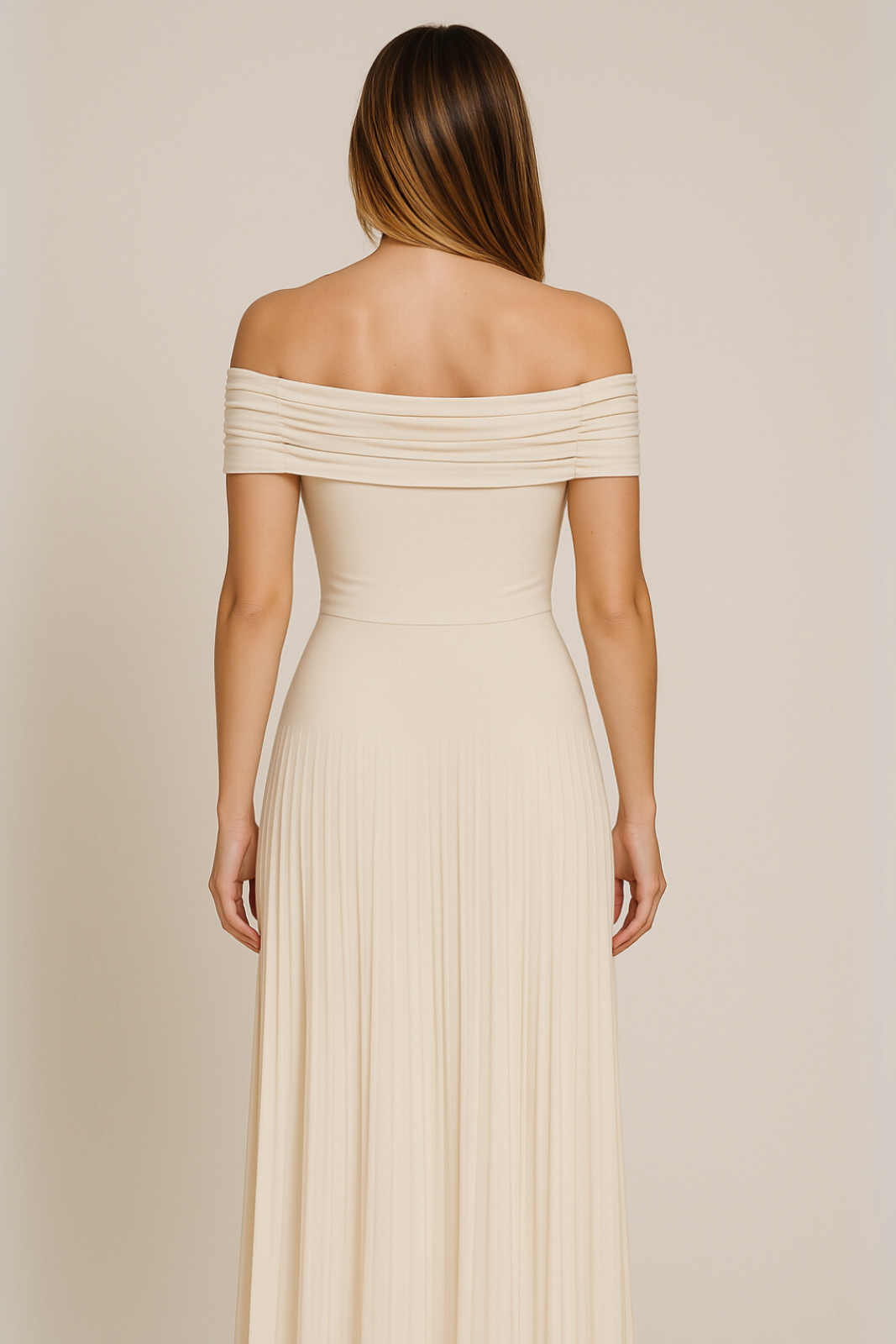 Cressida | Women's Stretch Off-Shoulder Pleated Maxi Wedding Guest Dress