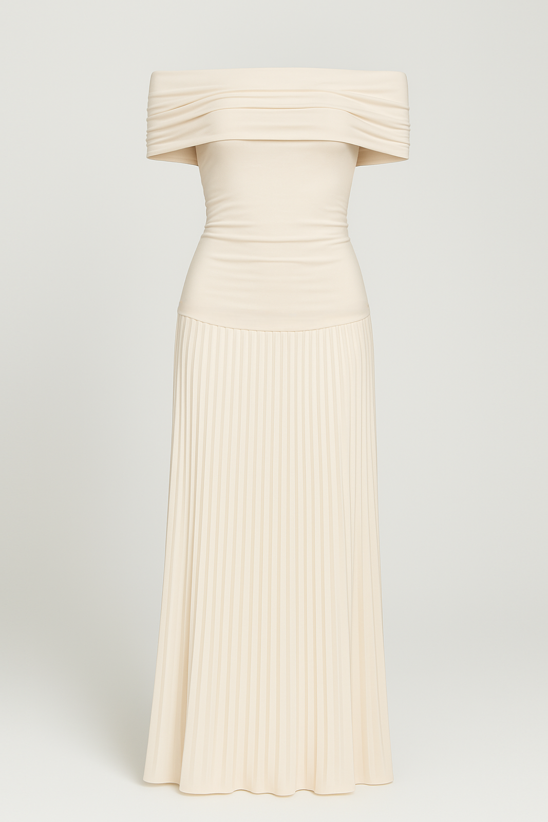 Cressida | Women's Stretch Off-Shoulder Pleated Maxi Wedding Guest Dress