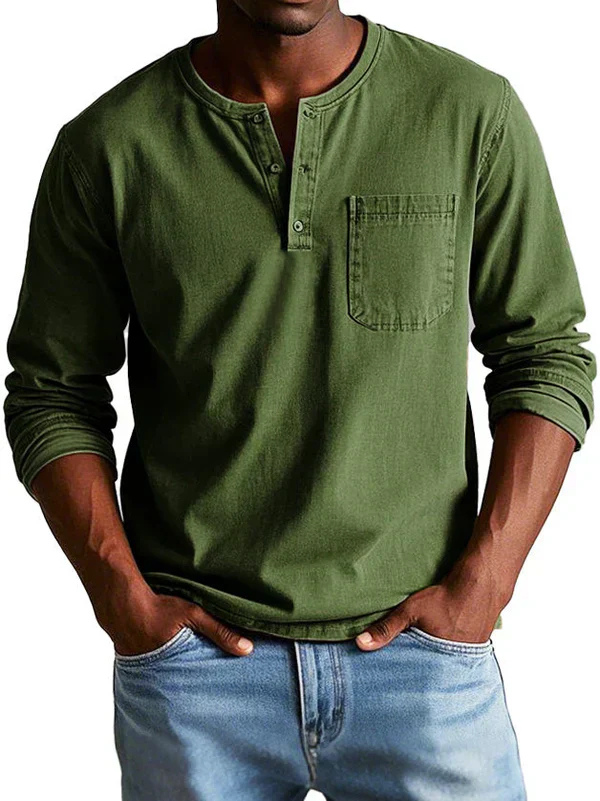 Dorian | Men's Cotton Henley Long Sleeve Shirt