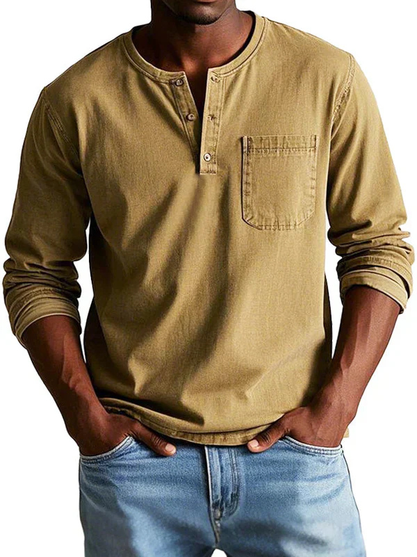 Dorian | Men's Cotton Henley Long Sleeve Shirt