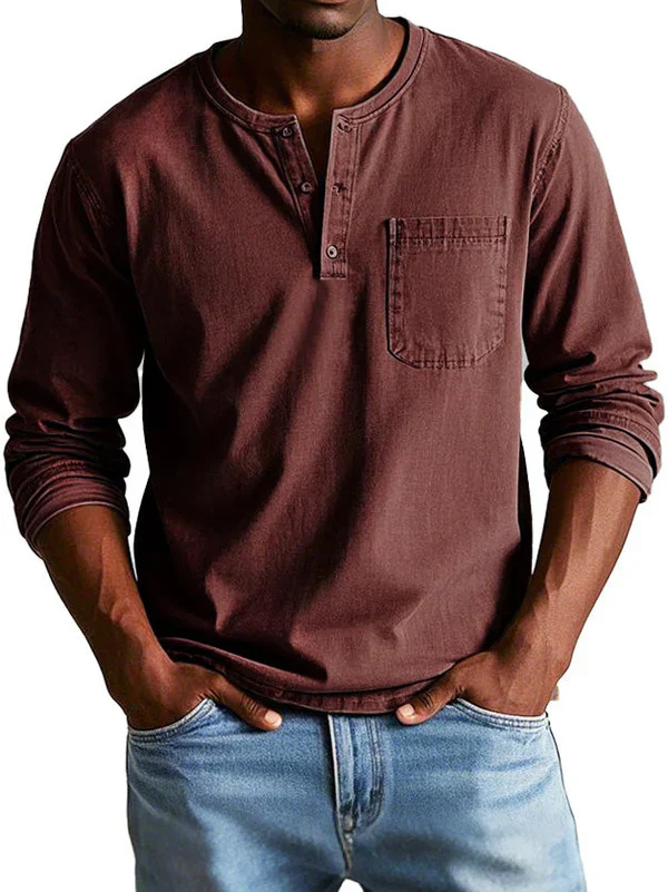 Dorian | Men's Cotton Henley Long Sleeve Shirt