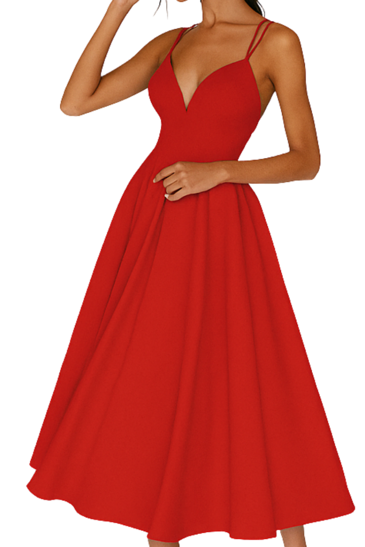 Eloise | Women's Breathable V-Neck Full Skirt Midi Wedding Guest Dress