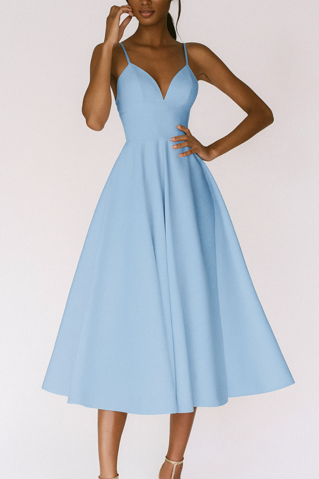 Eloise | Women's Breathable V-Neck Full Skirt Midi Wedding Guest Dress