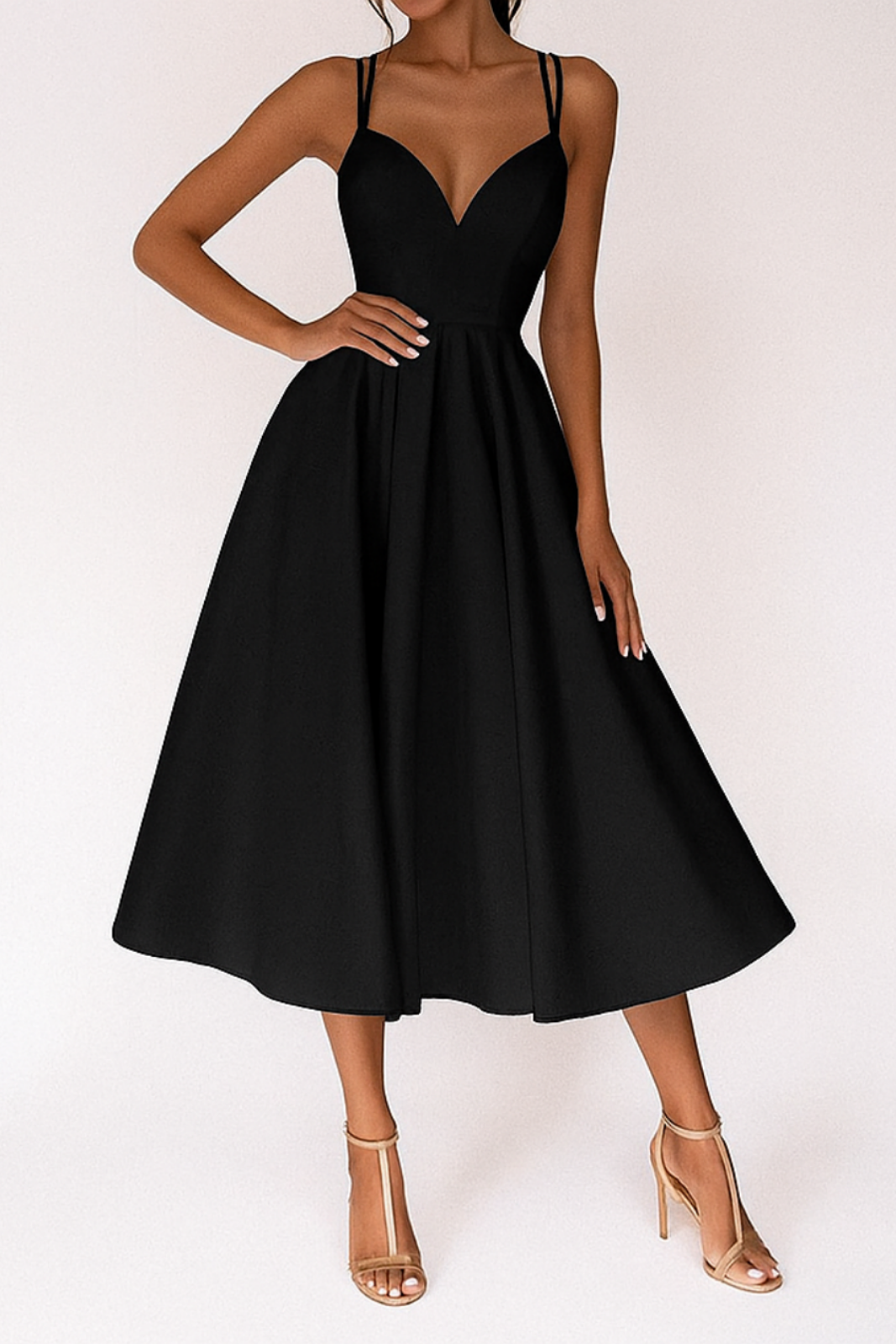 Eloise | Women's Breathable V-Neck Full Skirt Midi Wedding Guest Dress