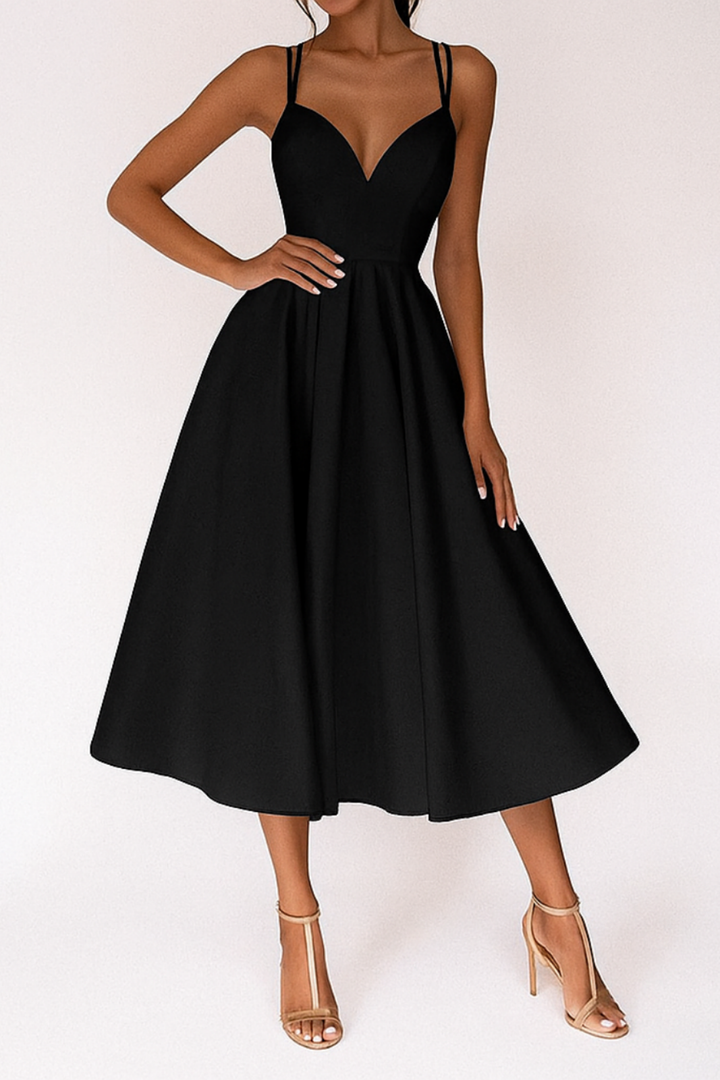 Eloise | Women's Breathable V-Neck Full Skirt Midi Wedding Guest Dress