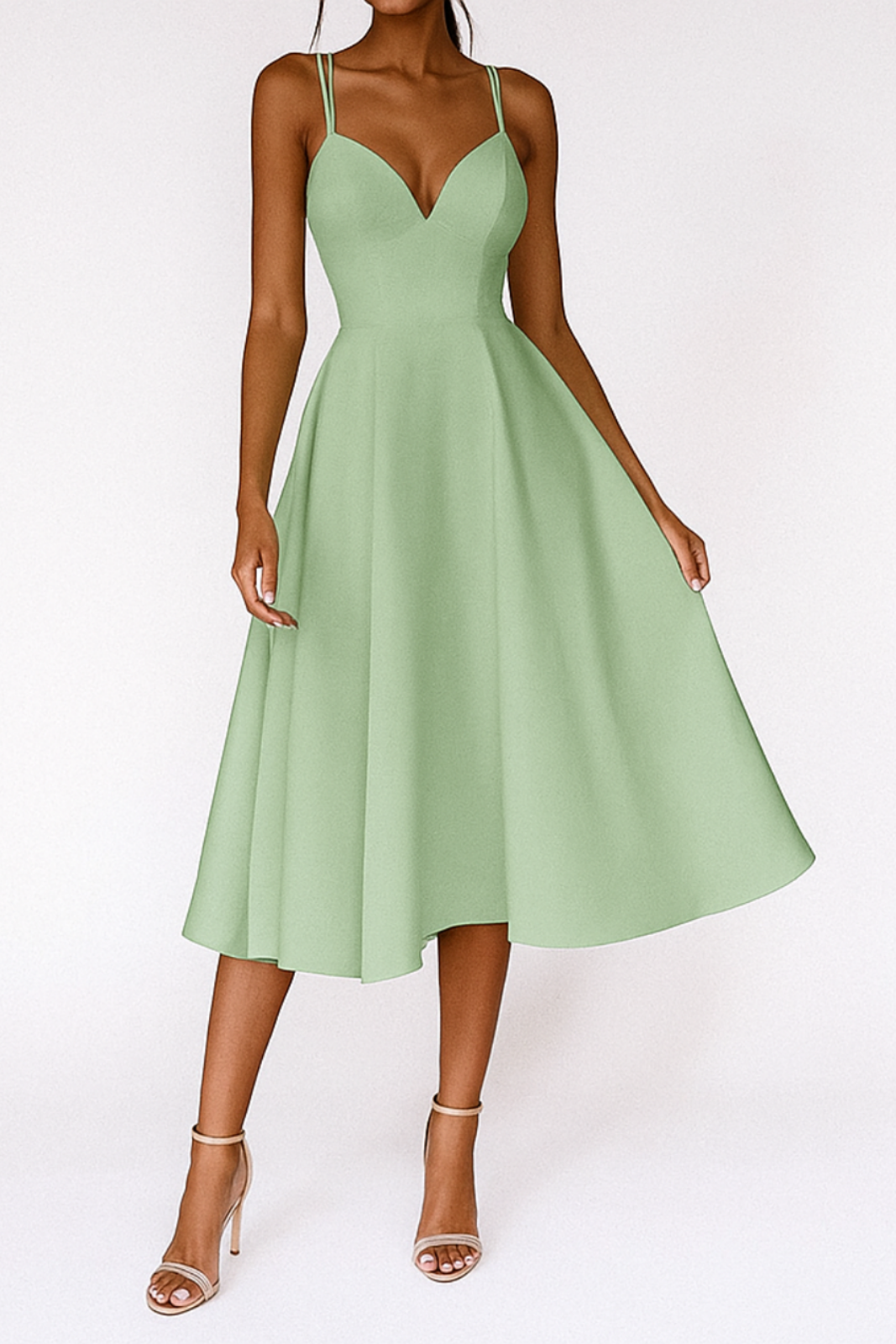 Eloise | Women's Breathable V-Neck Full Skirt Midi Wedding Guest Dress
