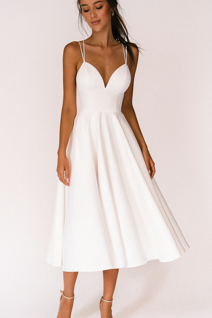 Eloise | Women's Breathable V-Neck Full Skirt Midi Wedding Guest Dress
