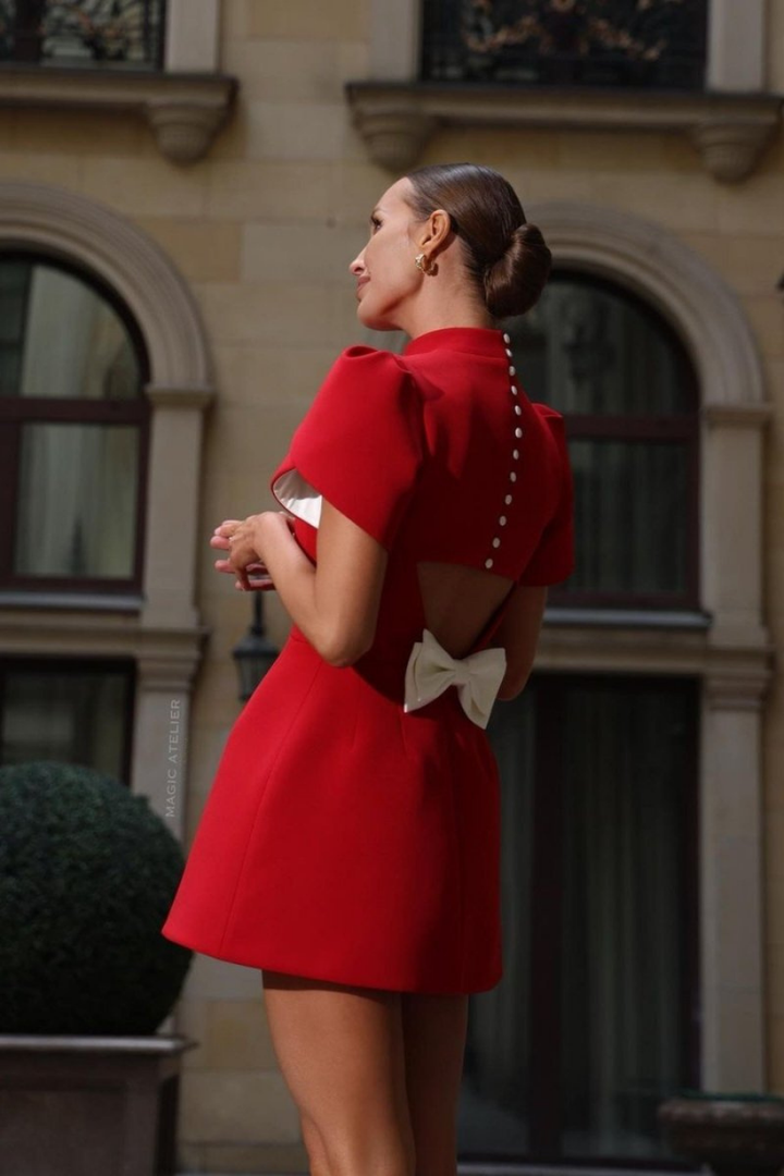 Elowen | Women's Stretch Puff Sleeve White Graduation Dress