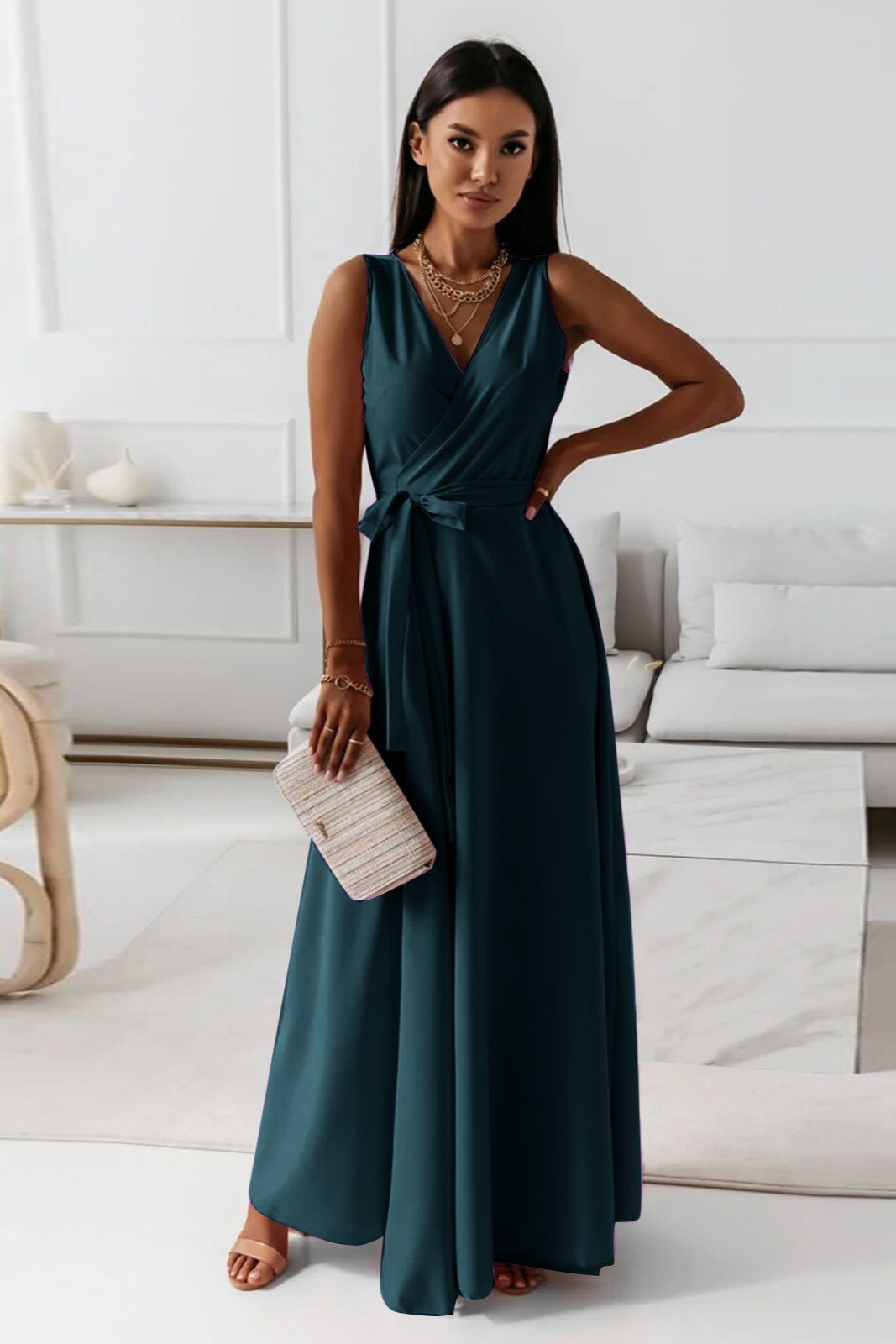 Fleur | Women's Lightweight Wrap V-Neck Maxi Wedding Guest Dress