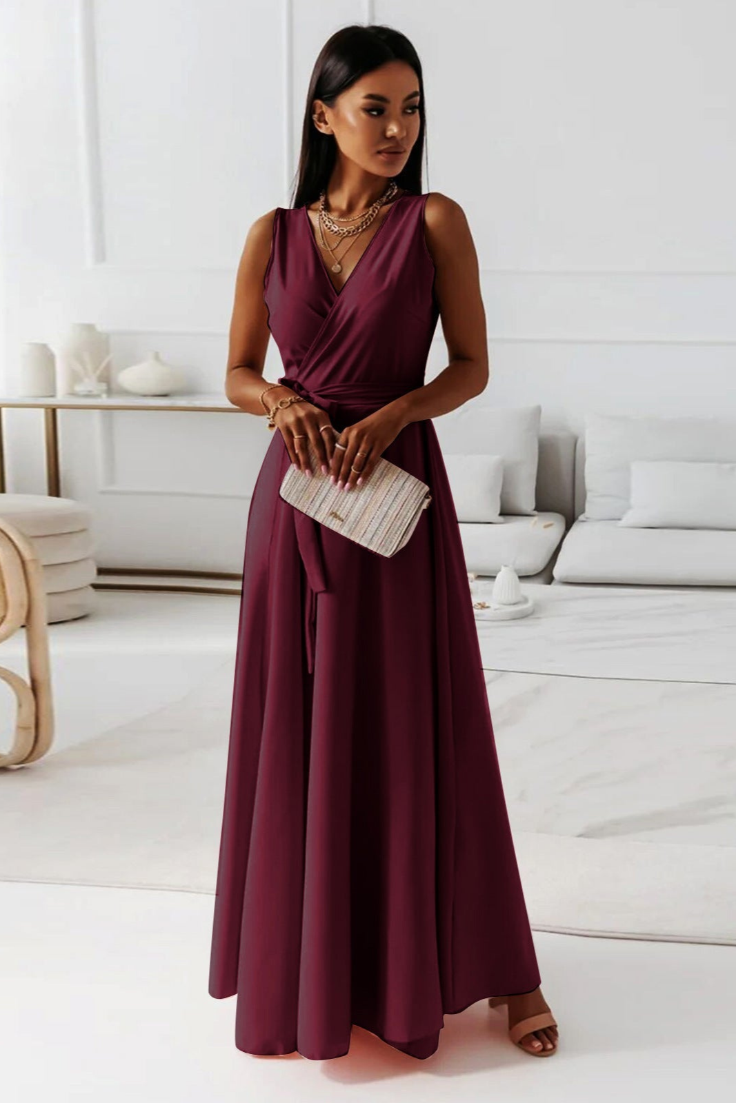 Fleur | Women's Lightweight Wrap V-Neck Maxi Wedding Guest Dress