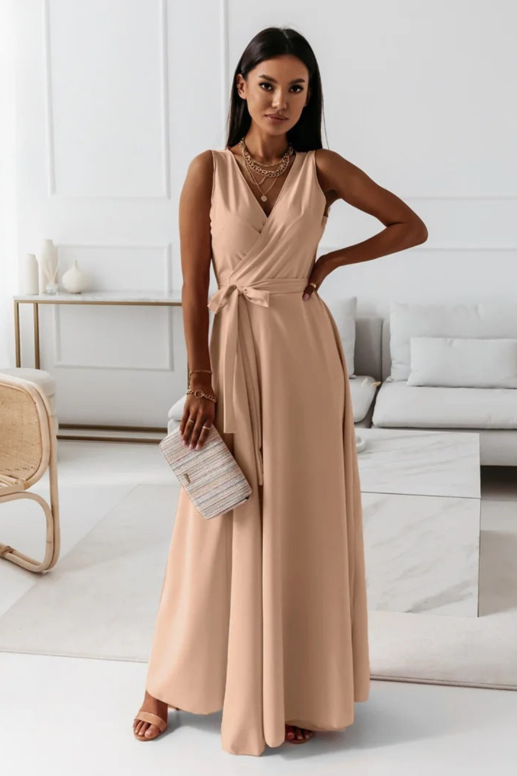 Fleur | Women's Lightweight Wrap V-Neck Maxi Wedding Guest Dress