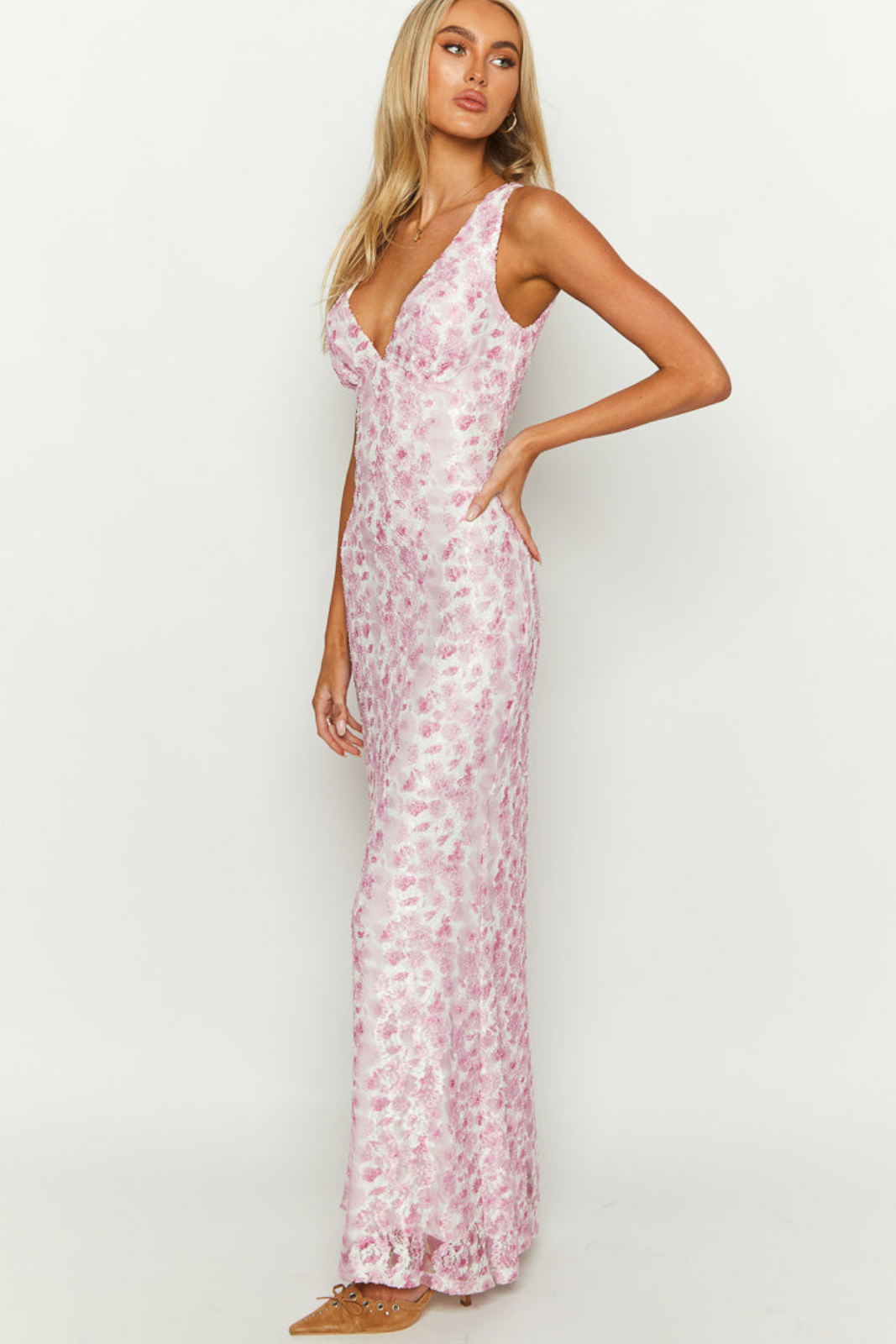 Florette | Women's Lace V-Neck Maxi Wedding Guest Dress