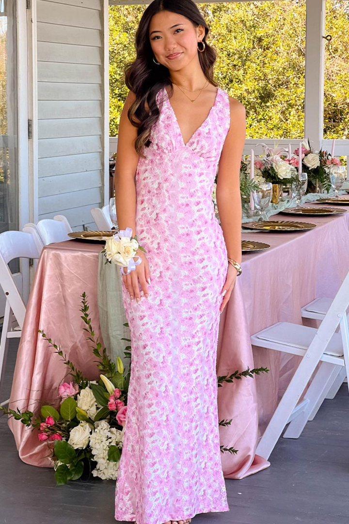 Florette | Women's Lace V-Neck Maxi Wedding Guest Dress