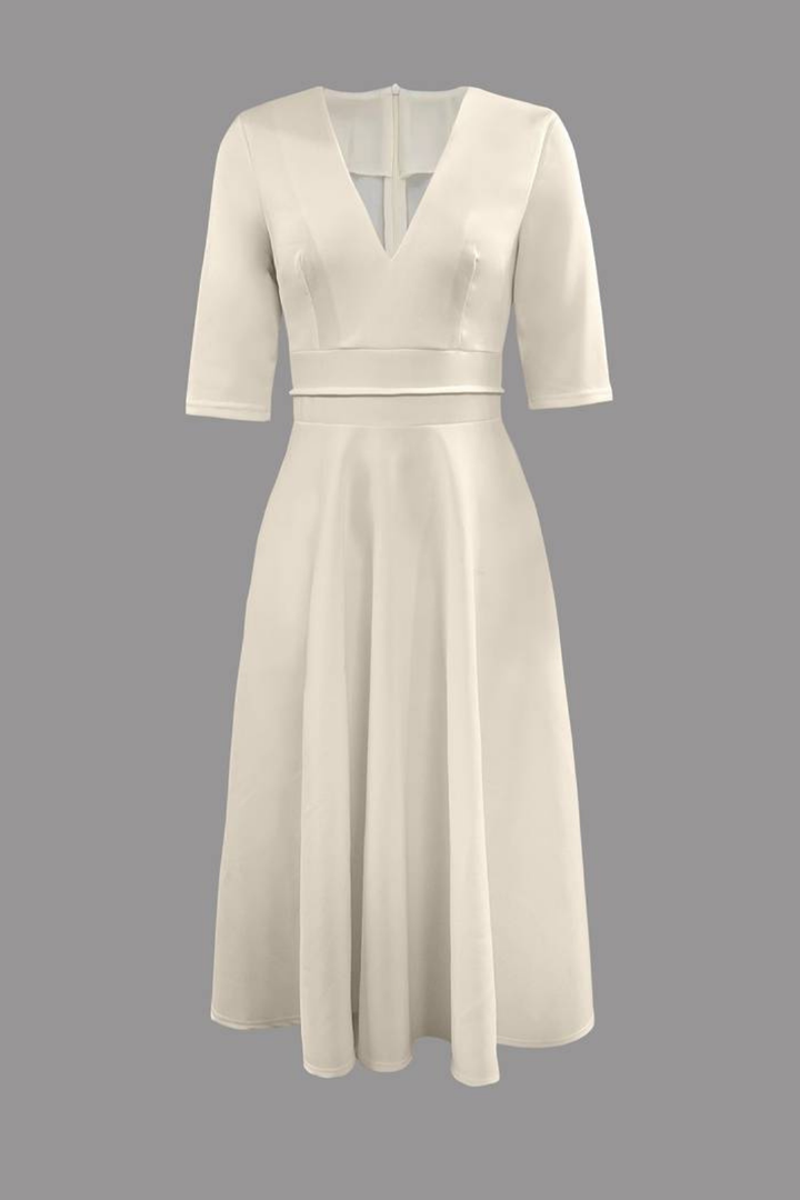 Genevieve | Women's Breathable Deep V-Neck Full Skirt Midi Wedding Guest Dress