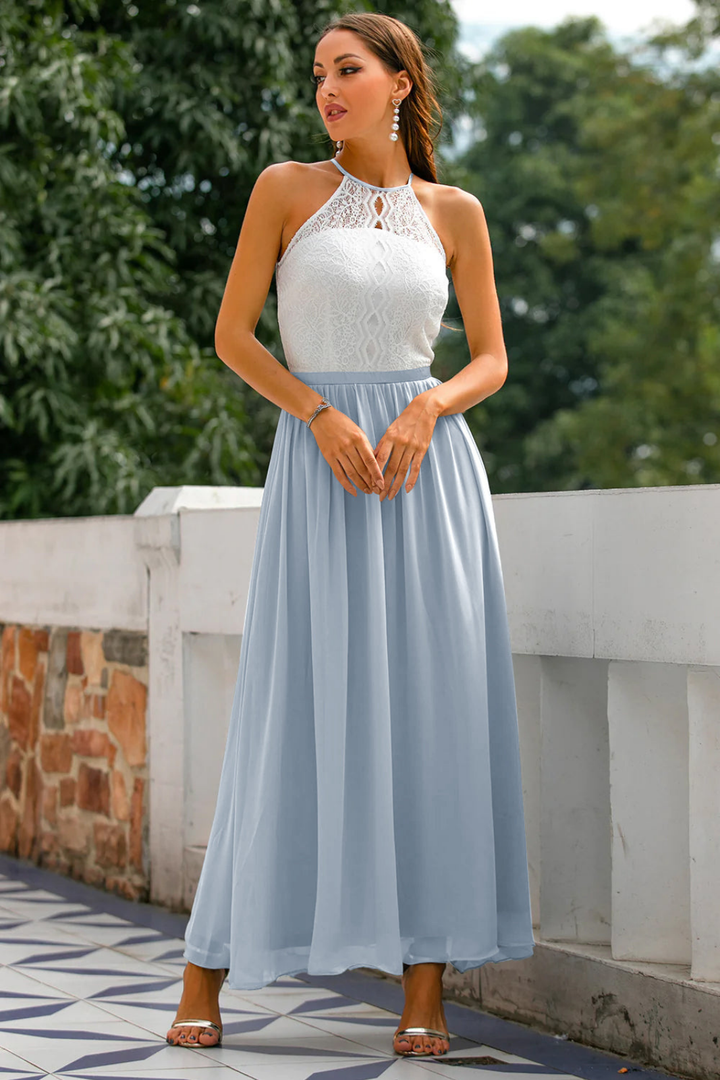 Isadora | Women's Chiffon Lace Halter Neck Wedding Guest Dress