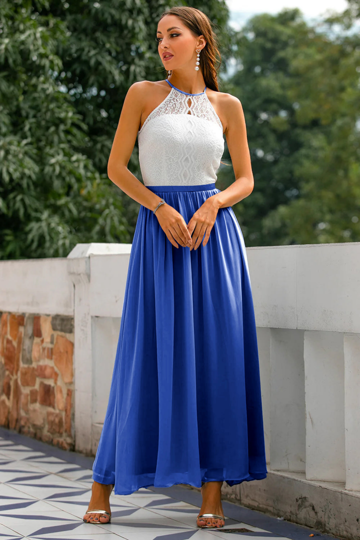 Isadora | Women's Chiffon Lace Halter Neck Wedding Guest Dress