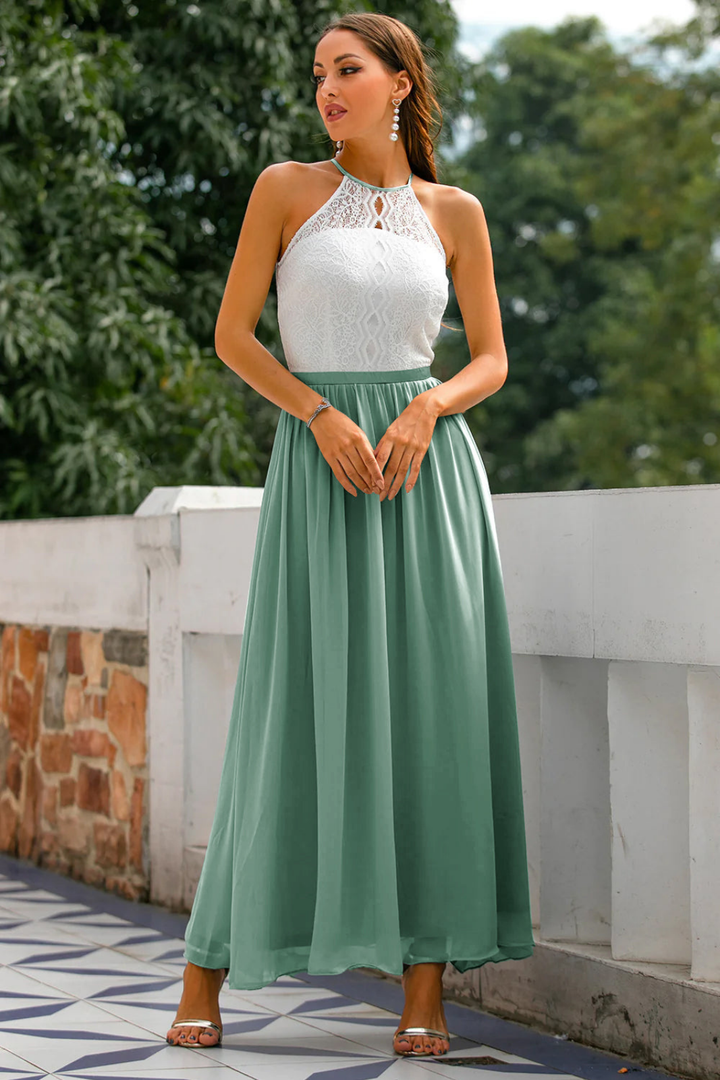 Isadora | Women's Chiffon Lace Halter Neck Wedding Guest Dress
