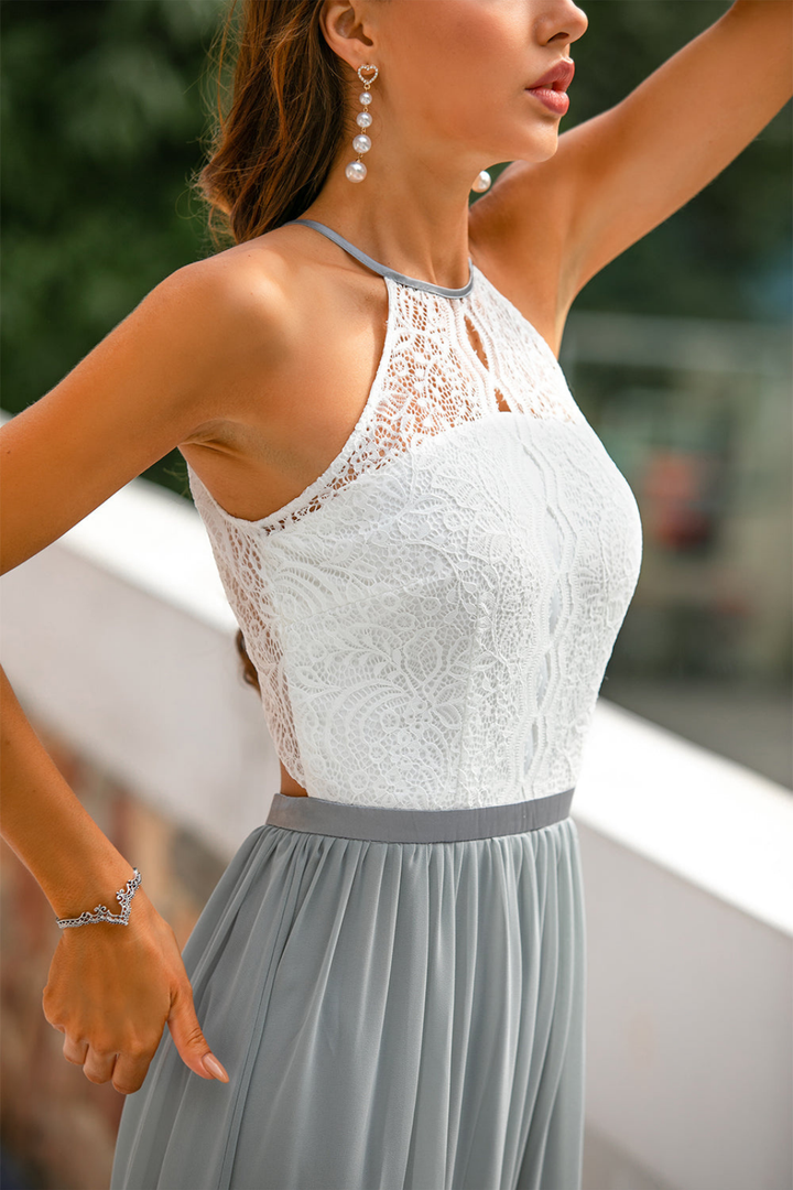 Isadora | Women's Chiffon Lace Halter Neck Wedding Guest Dress