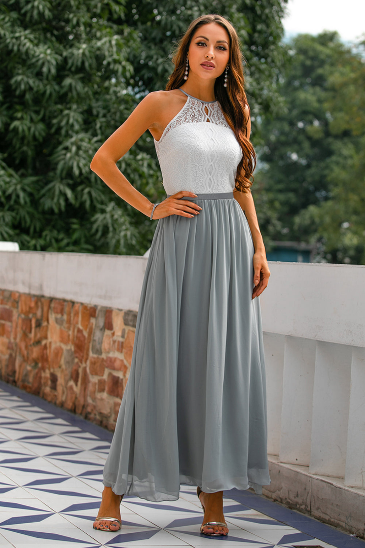Isadora | Women's Chiffon Lace Halter Neck Wedding Guest Dress