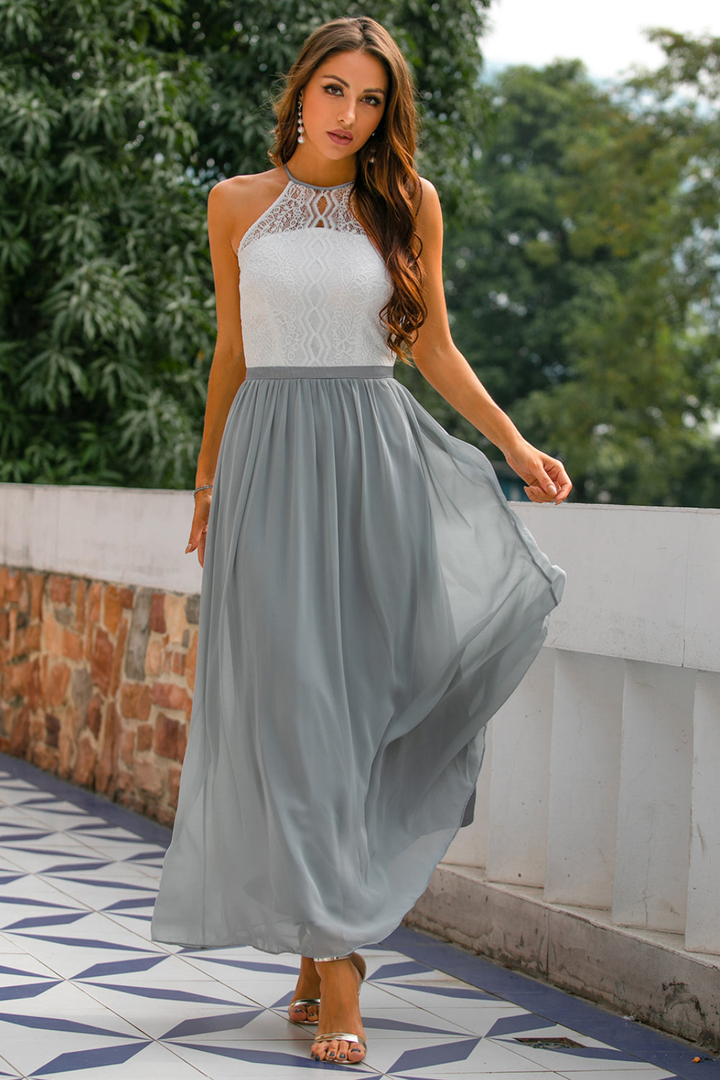 Isadora | Women's Chiffon Lace Halter Neck Wedding Guest Dress