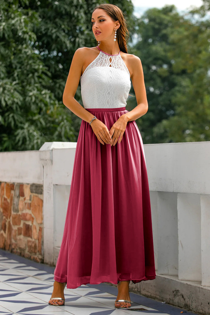 Isadora | Women's Chiffon Lace Halter Neck Wedding Guest Dress
