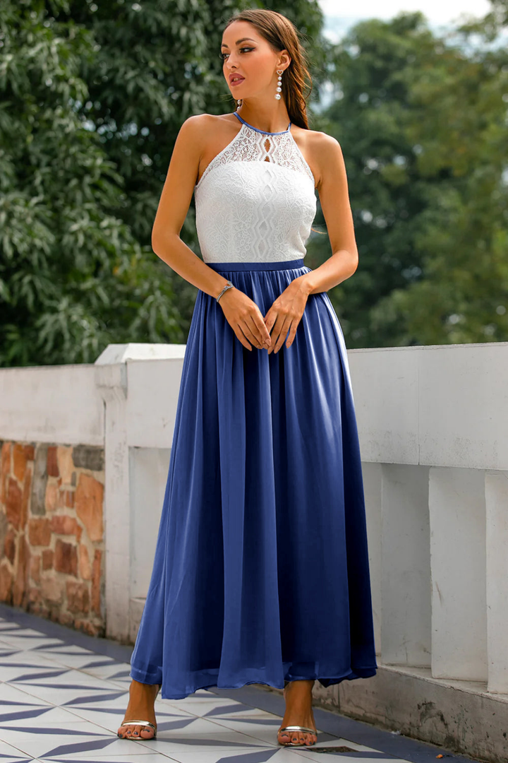 Isadora | Women's Chiffon Lace Halter Neck Wedding Guest Dress