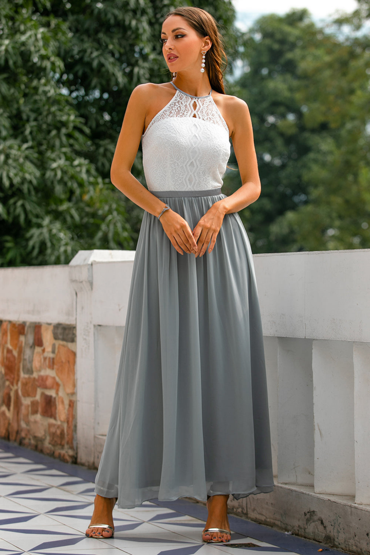 Isadora | Women's Chiffon Lace Halter Neck Wedding Guest Dress