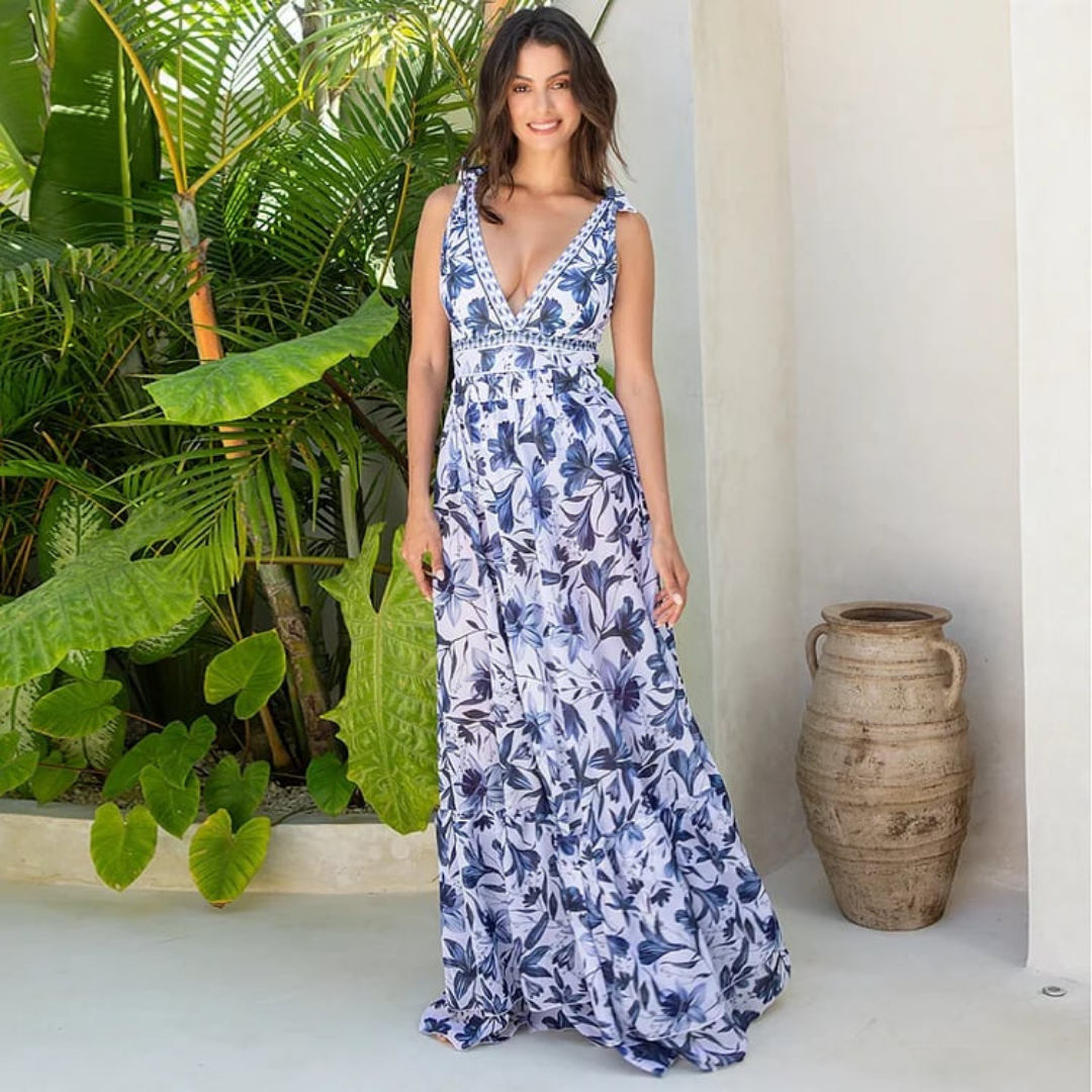Isla | Women's Stretch Floral V-Neck One-Piece Swimsuit