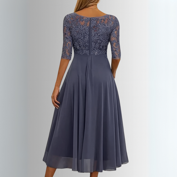 Isolde | Women's Chiffon Lace Bodice Midi Dress