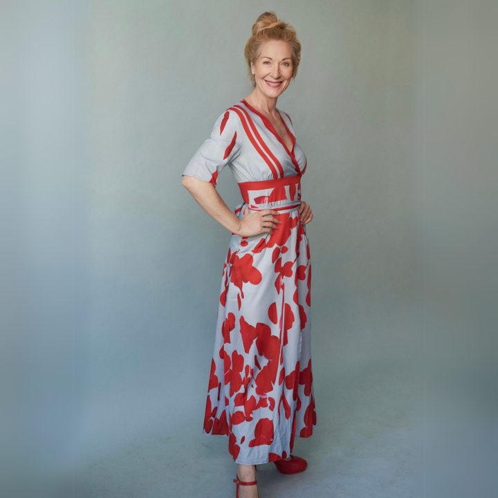 Jolene | Women's Breathable Dusty Blue Floral Wrap V-Neck Maxi Dress