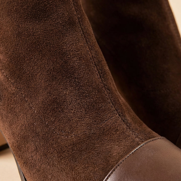 Jolene | Women's Dark Brown Suede Square Toe Block Heel Boots