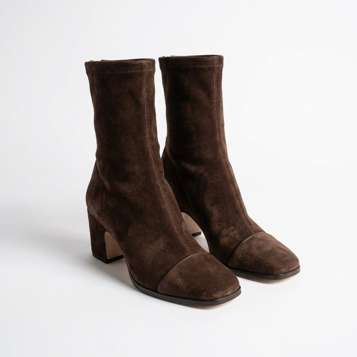 Jolene | Women's Dark Brown Suede Square Toe Block Heel Boots