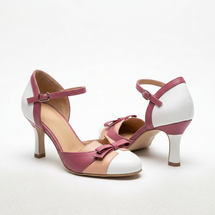 Jolene | Women's Leather Two-Tone Bow Detail Stiletto Heels