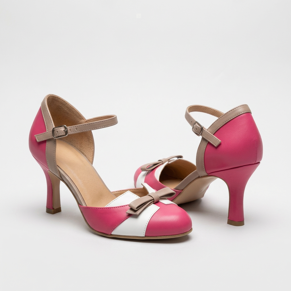 Jolene | Women's Leather Two-Tone Bow Detail Stiletto Heels