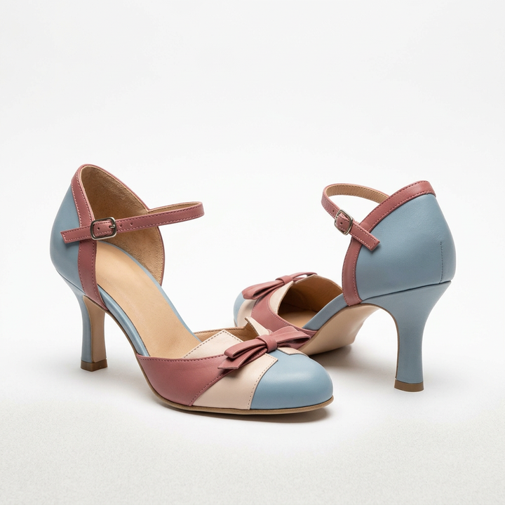 Jolene | Women's Leather Two-Tone Bow Detail Stiletto Heels