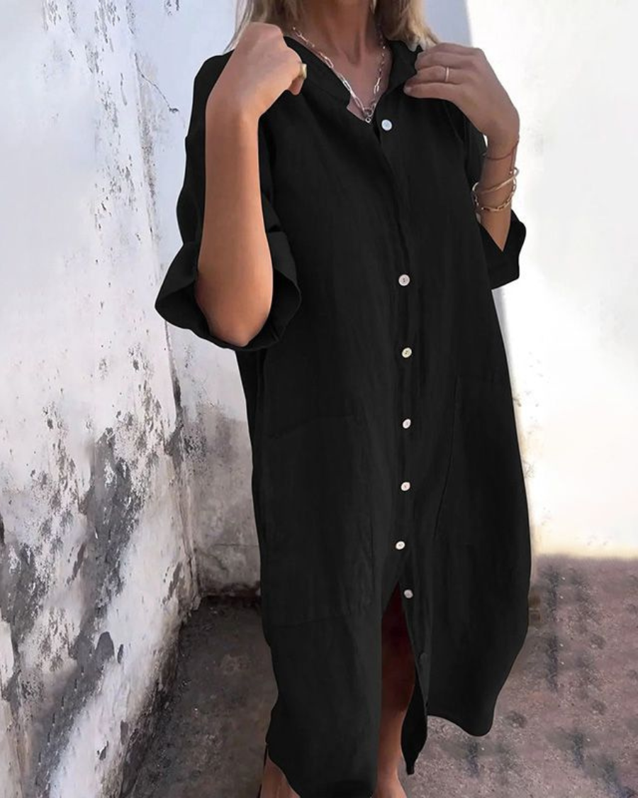Jolene | Women's Linen Oversized Shirt Dress with Pockets