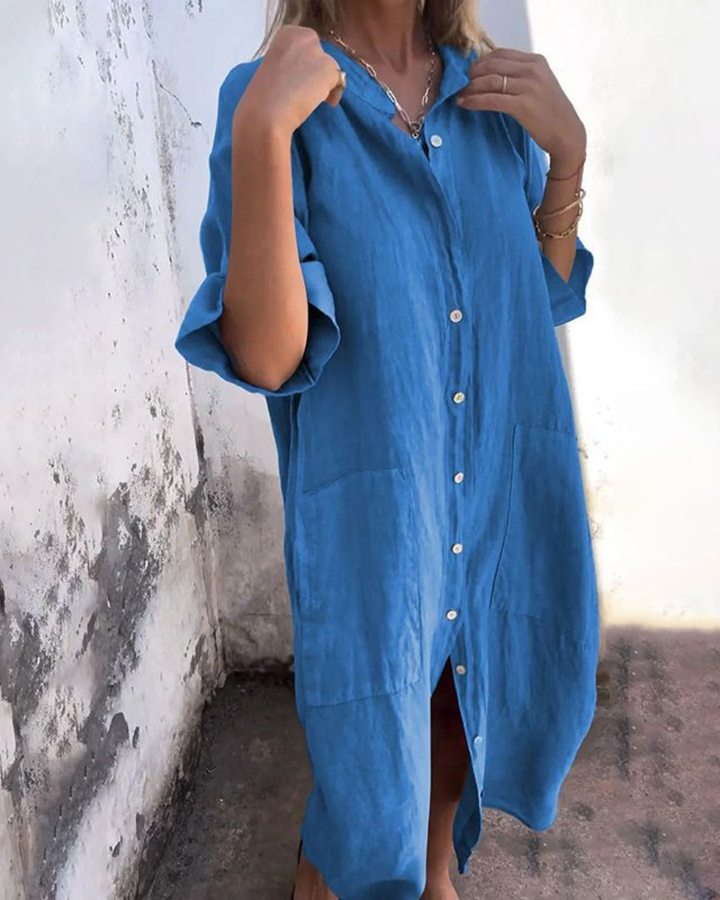 Jolene | Women's Linen Oversized Shirt Dress with Pockets