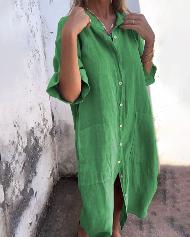 Jolene | Women's Linen Oversized Shirt Dress with Pockets