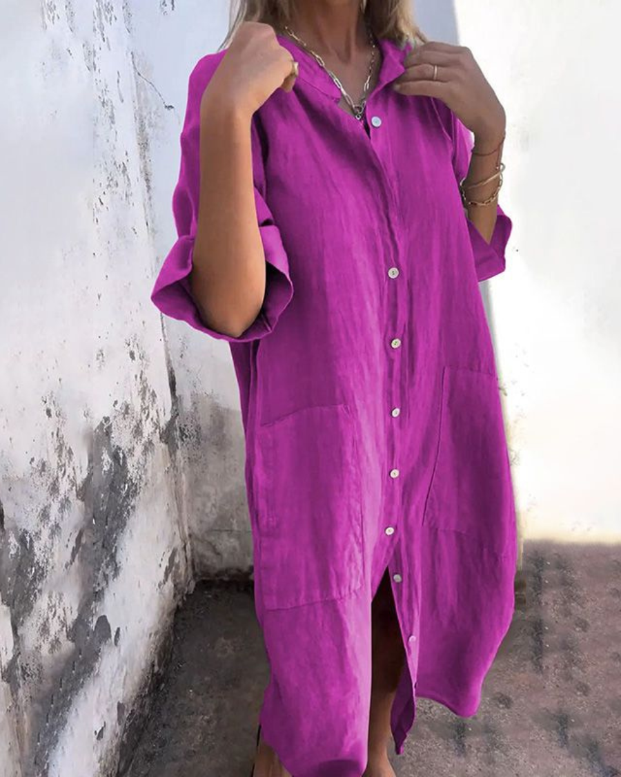 Jolene | Women's Linen Oversized Shirt Dress with Pockets